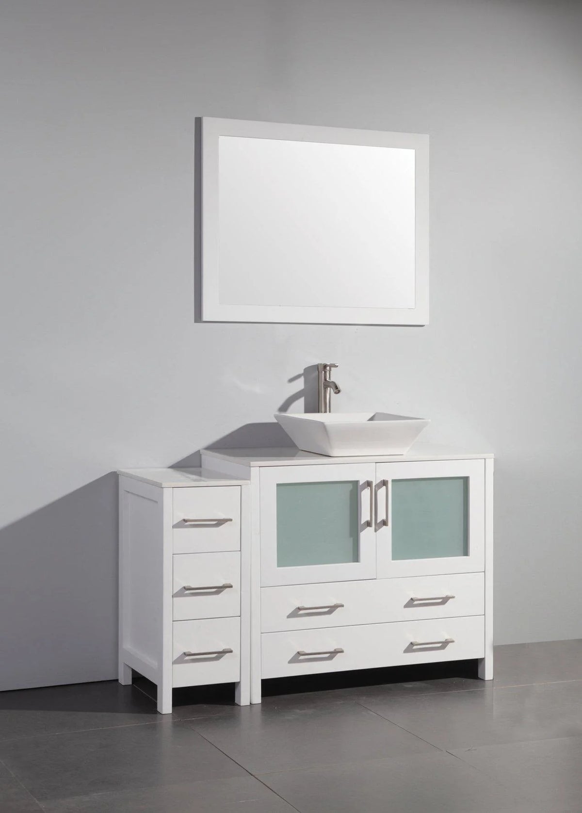 48 in. Single Sink White Vanity Cabinet with Ceramic Vessel Sink & Mirror W8446