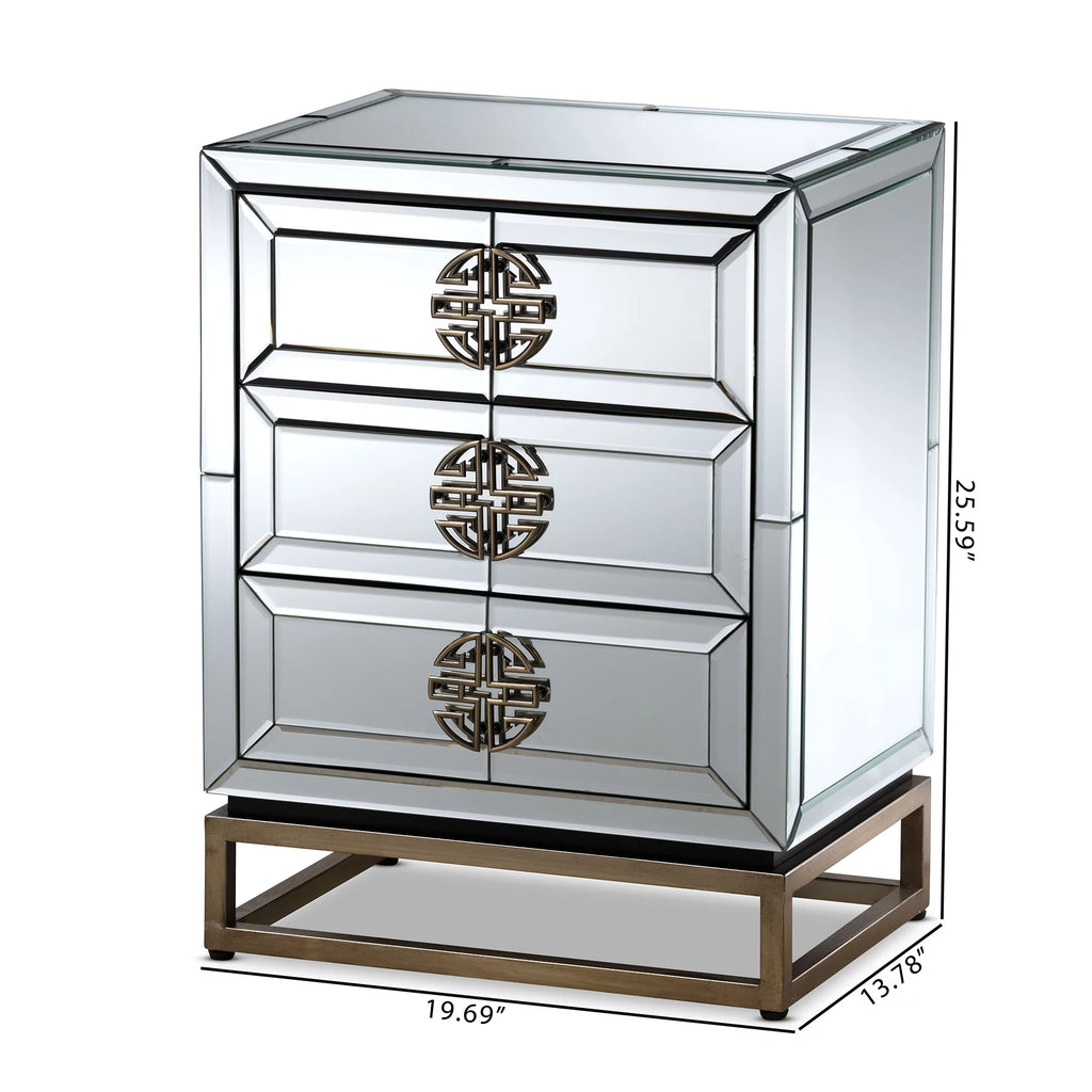 Mirrored Antique Bronze 3-Drawer End Table D359