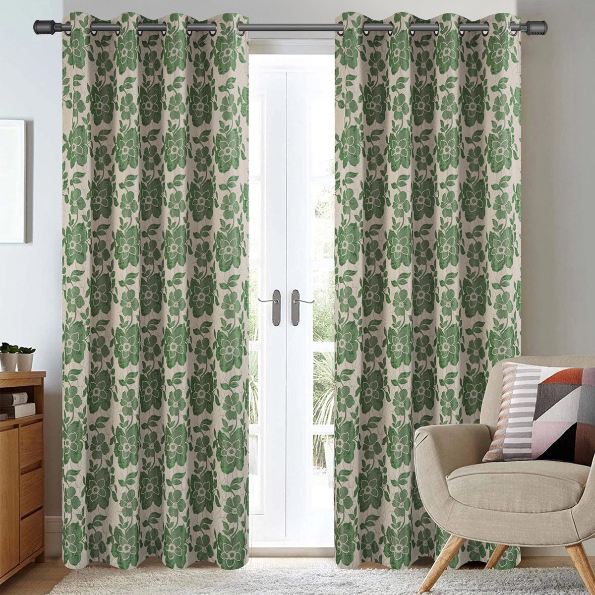 Green Floral Jacquard Grommet Window Panel 54x84 Inches P93002