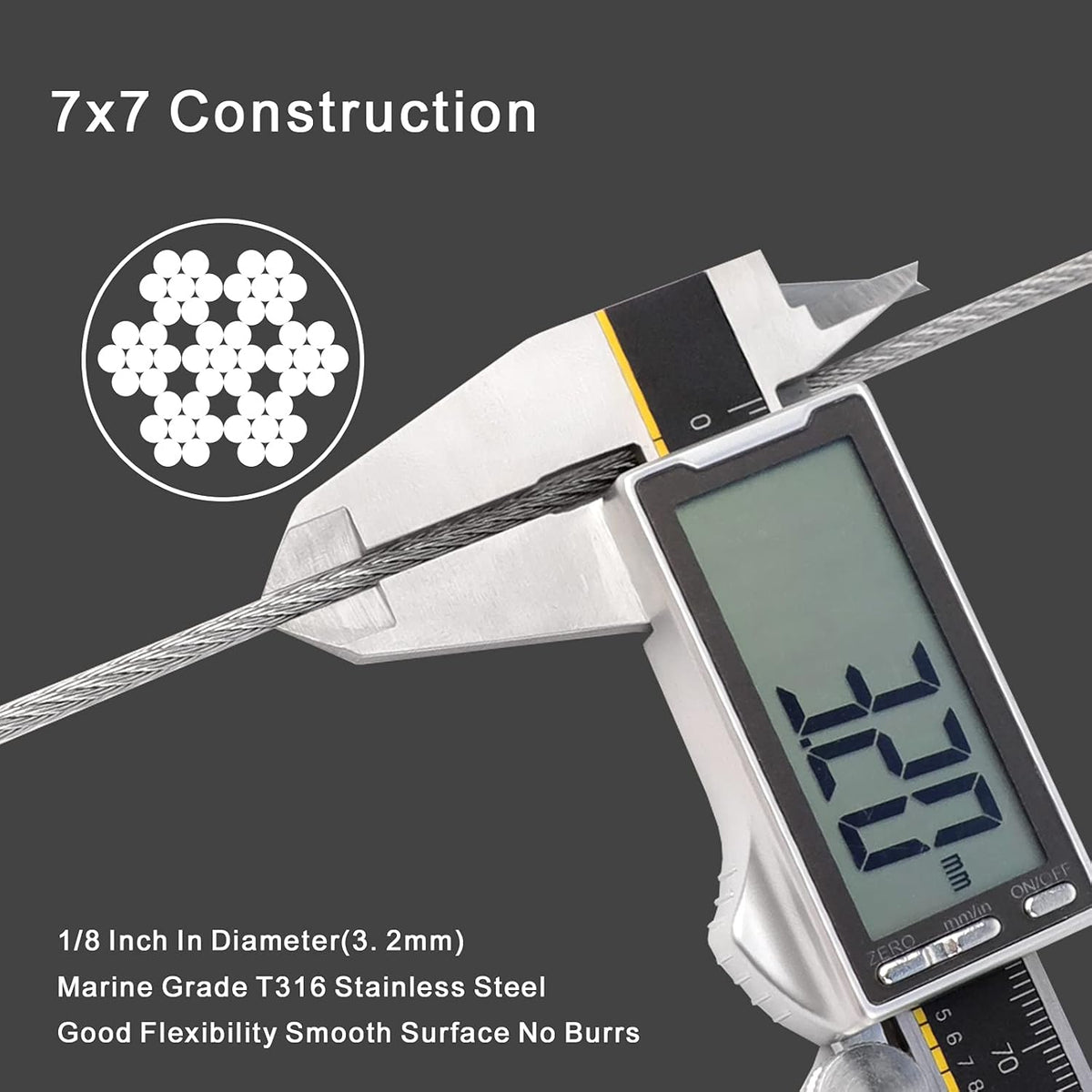 1/8 T316 Stainless Steel Cable with Cutter, 600FT Wire Rope, 7x7 Strands, Pack of 2 X6601