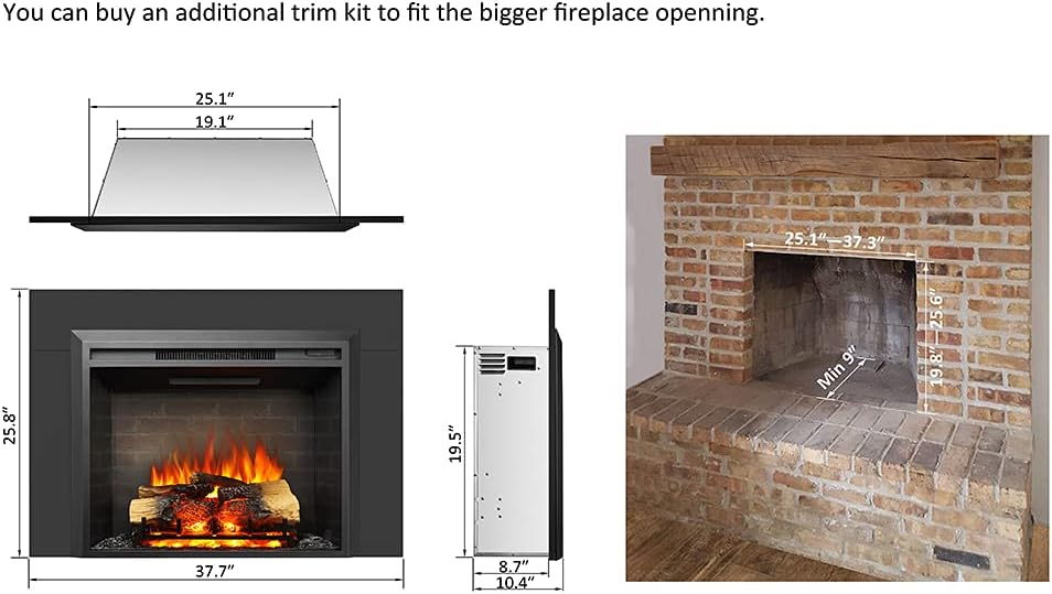 28 W Electric Fireplace Insert, 750/1500W Heater with Remote Control F526