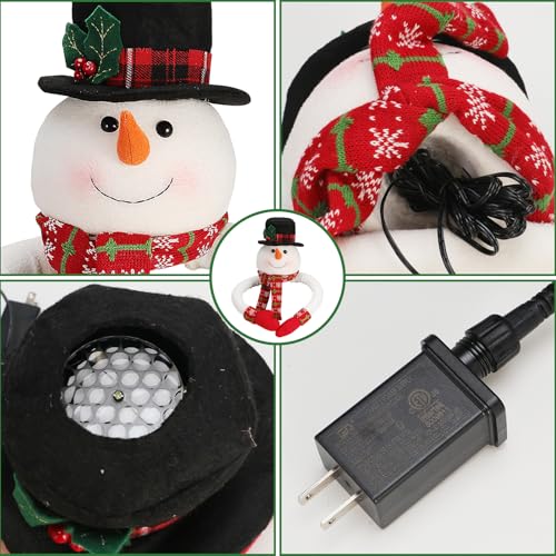 Lighted Snowman Hat Tree Topper with Rotating LED Snowflake Projection P3369