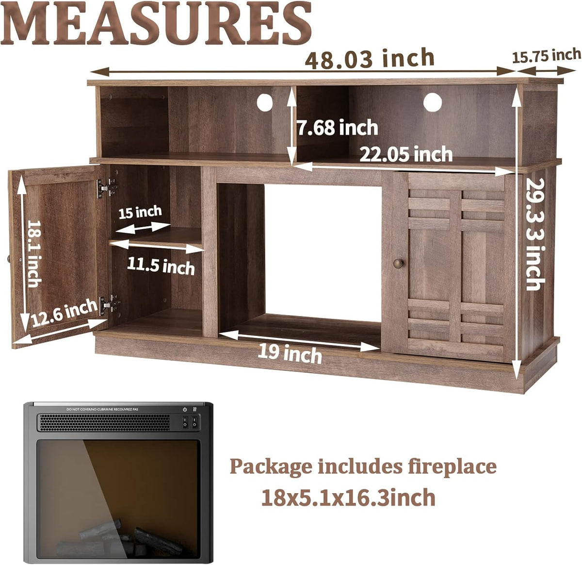 Electric Fireplace TV Stand with Heater for TVs up to 50 Inch R475