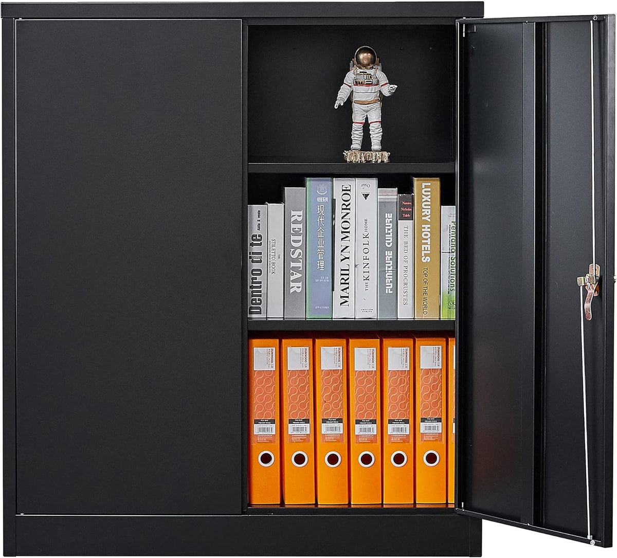 Metal Storage Cabinet with 2 Adjustable Shelves, 41.7 Black Garage Cabinets with Doors and Lock P734362