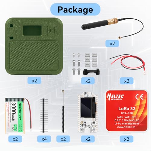 2 Pack ESP32 LoRa V3 Development Board with 915MHz Antennas + 3000mAh Battery + Meshtastic Case, ESP32-S3 SX1262 Integrated WiFi Bluetooth OLED Display for Arduino LoRaWAN IOT (Blue) R91898