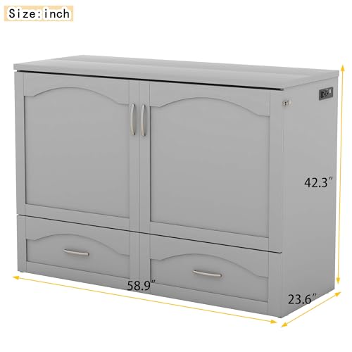 White Solid Wood Queen Size Murphy Bed with Storage and Bookcase Headboard W113128