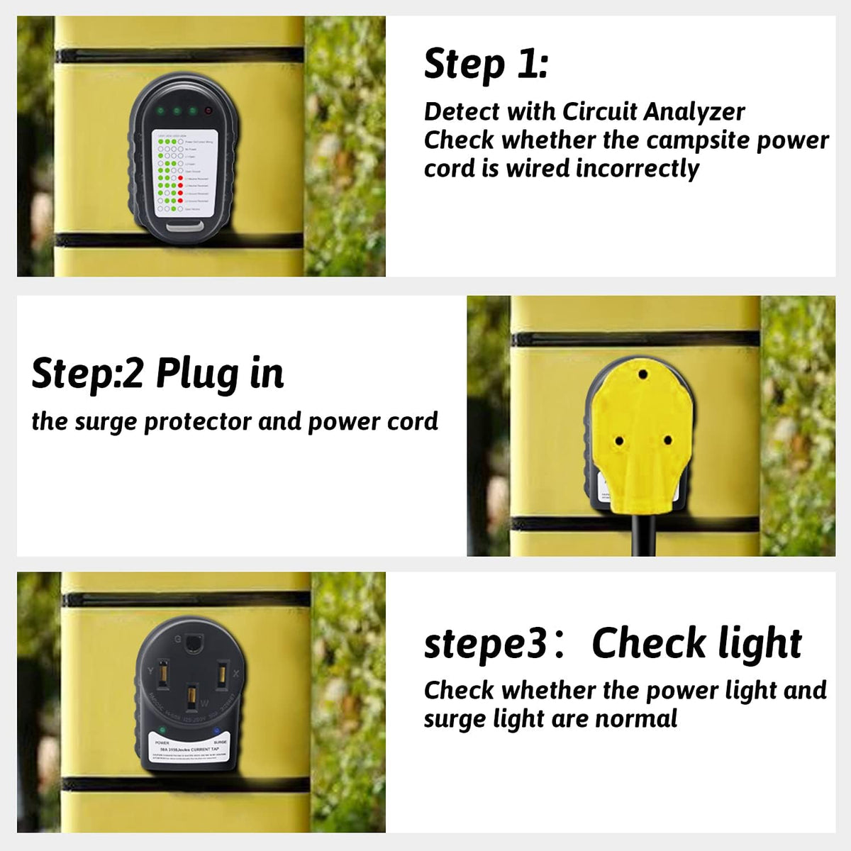 50 Amp RV Surge Protector and Power Pedestal Tester with LED Indicator Light I17961