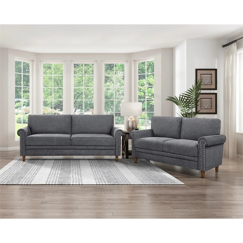 Dark Gray Fabric Upholstered Sofa with Roll Arms H5164