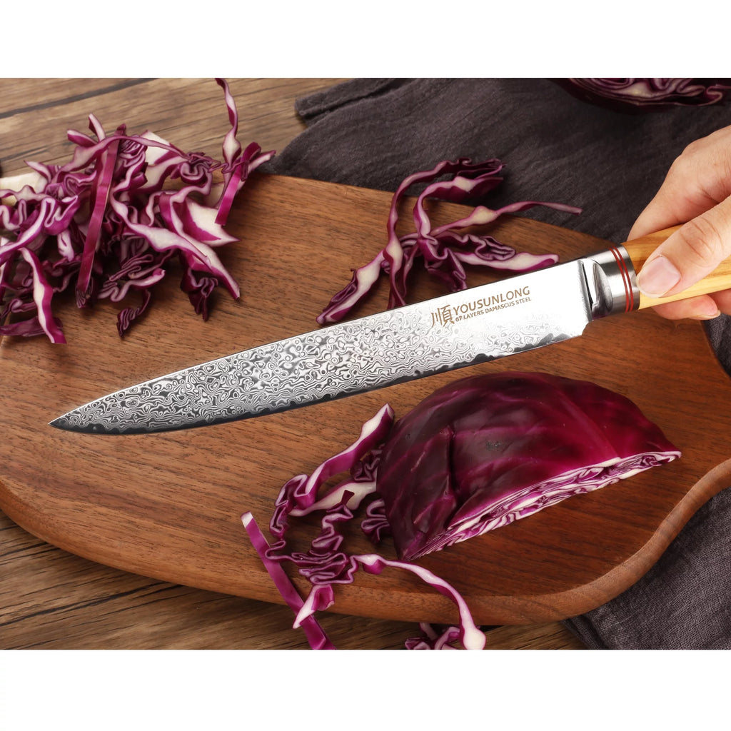 8 Inch Damascus Steel Olive Wood Carving Knife B97860