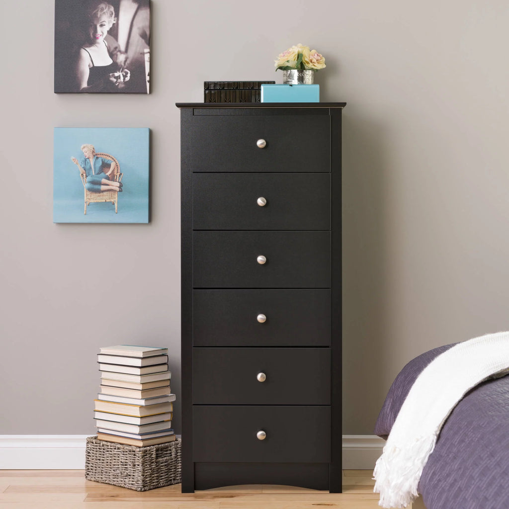 Black Tall 6 Drawer Chest V7409