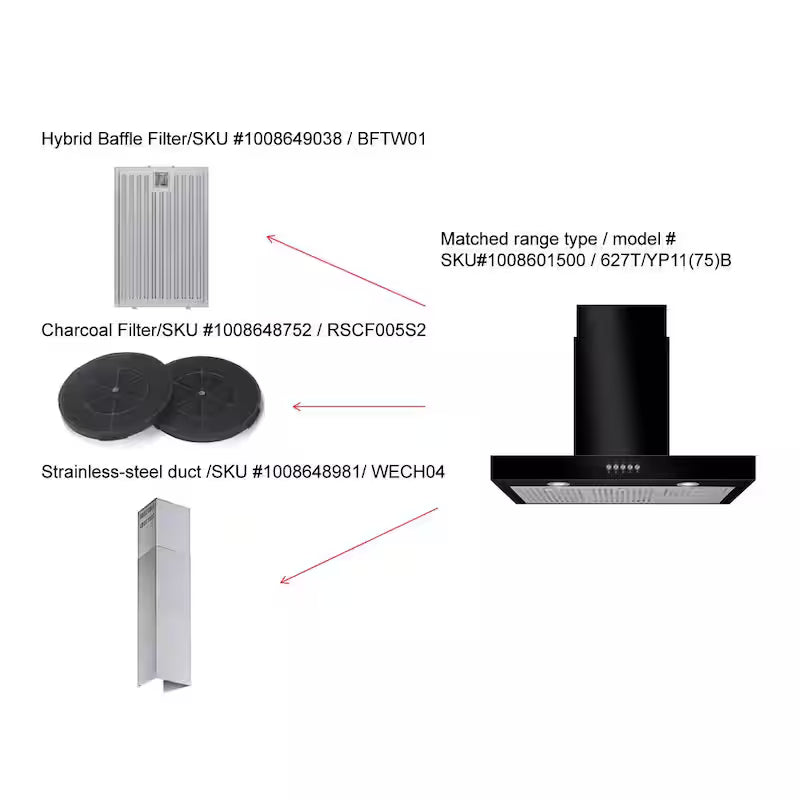 30 in. 350CFM Convertible T-Shape Wall Mount Range Hood in Black with Charcoal Filters and LED Lighting Y40301