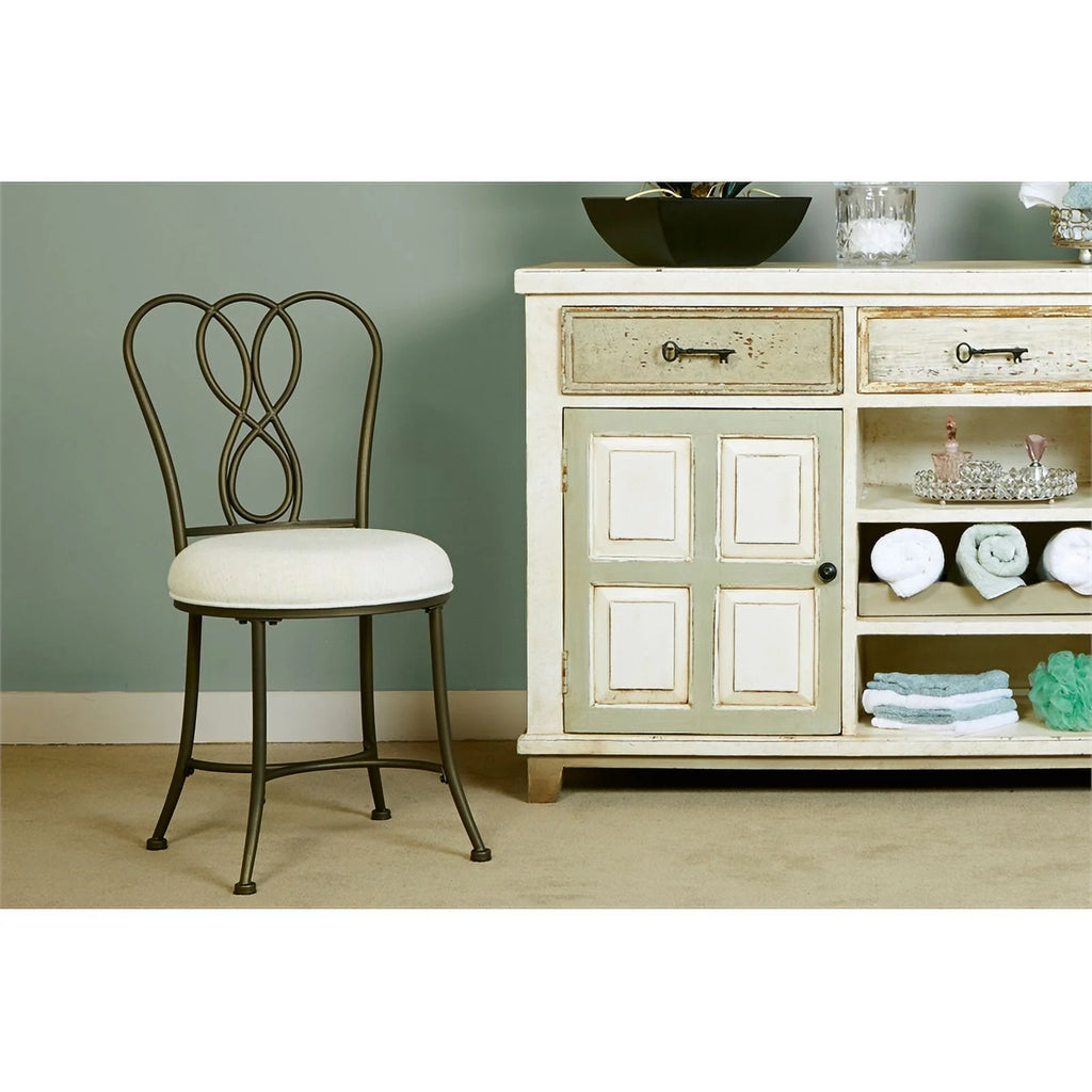 Bronze Cream Fabric Vanity Stool O466958