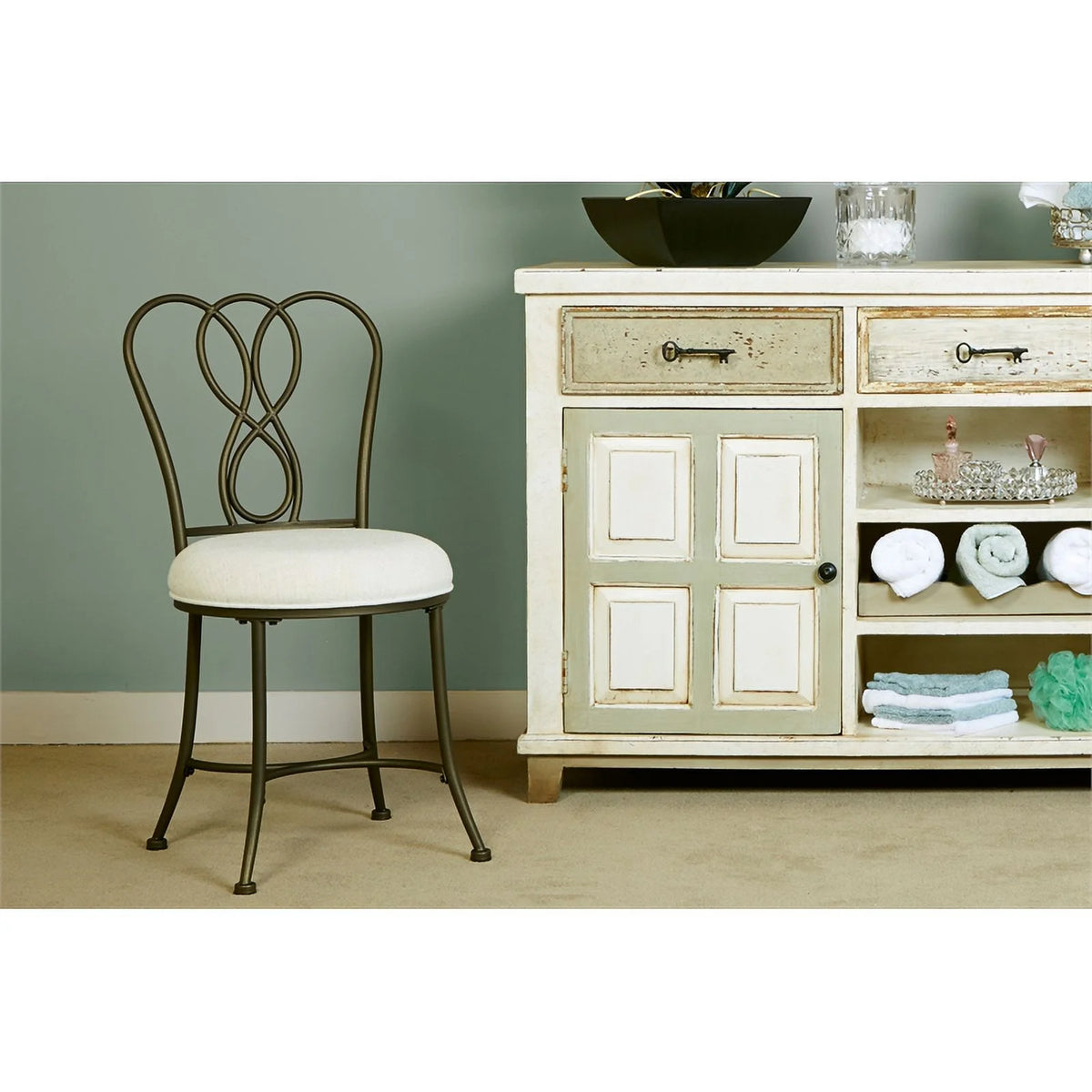 Bronze Cream Fabric Vanity Stool O466958