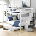White Full Size Wooden Bunk Bed with Trundle and Storage Staircase C355226