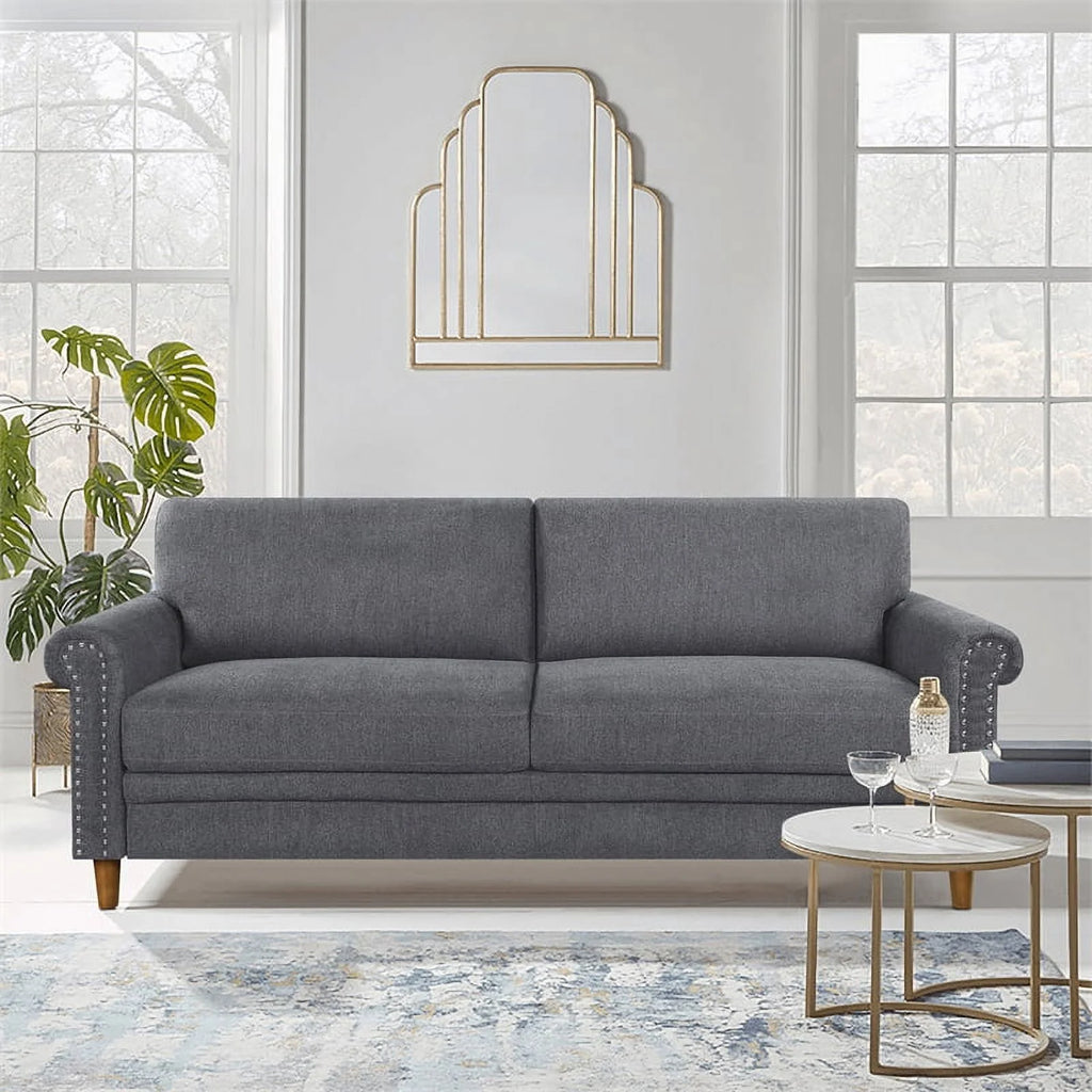 Dark Gray Fabric Upholstered Sofa with Roll Arms H5164