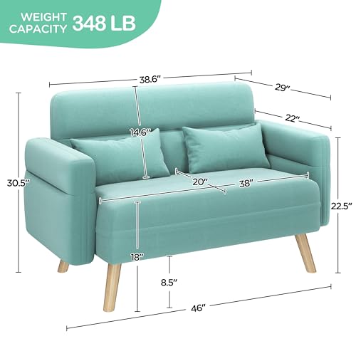Aquamarine Fabric 2 Seater Sofa with Lumbar Pillows L96127