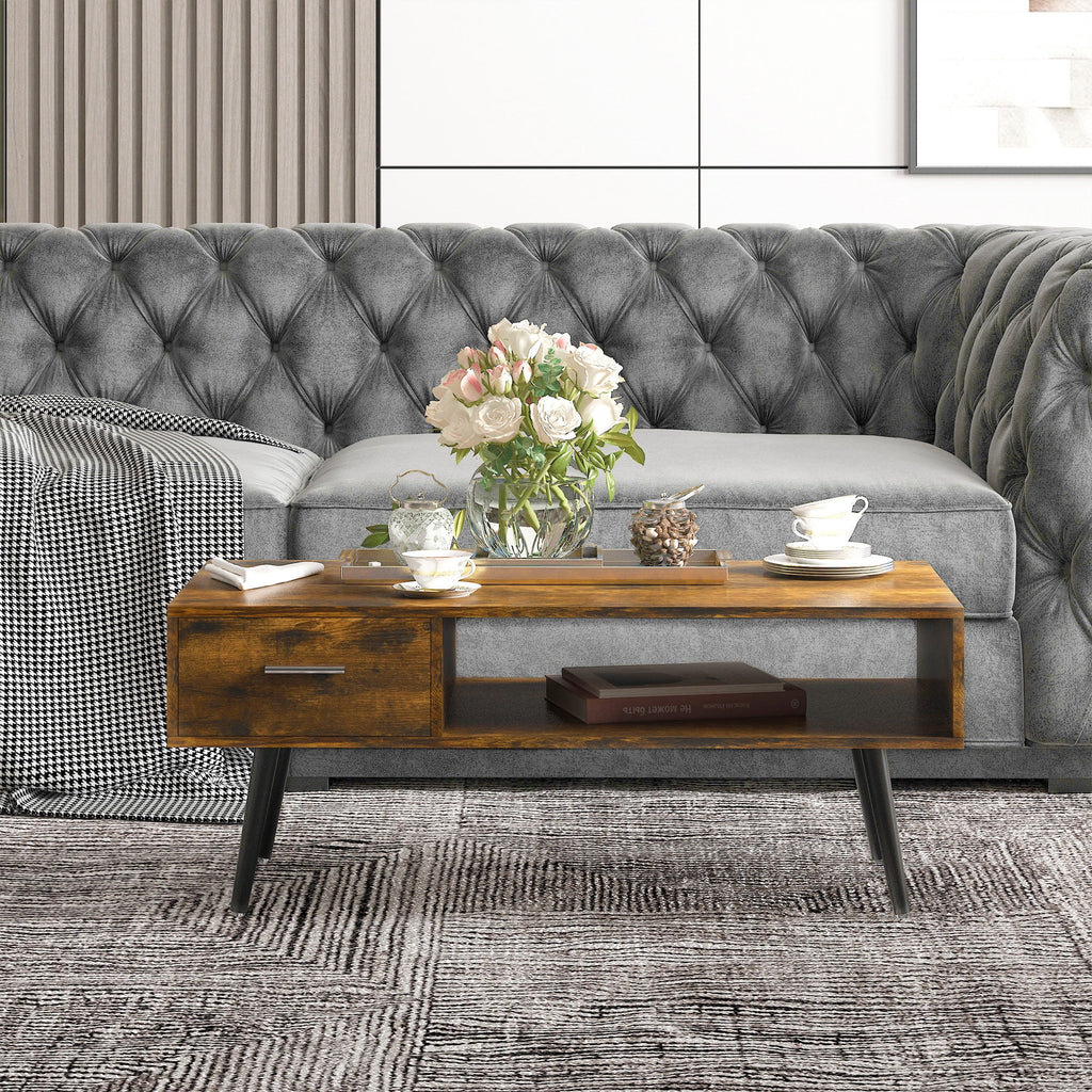 43" Mid-Century Modern Coffee Table with Drawer and Shelf U353200
