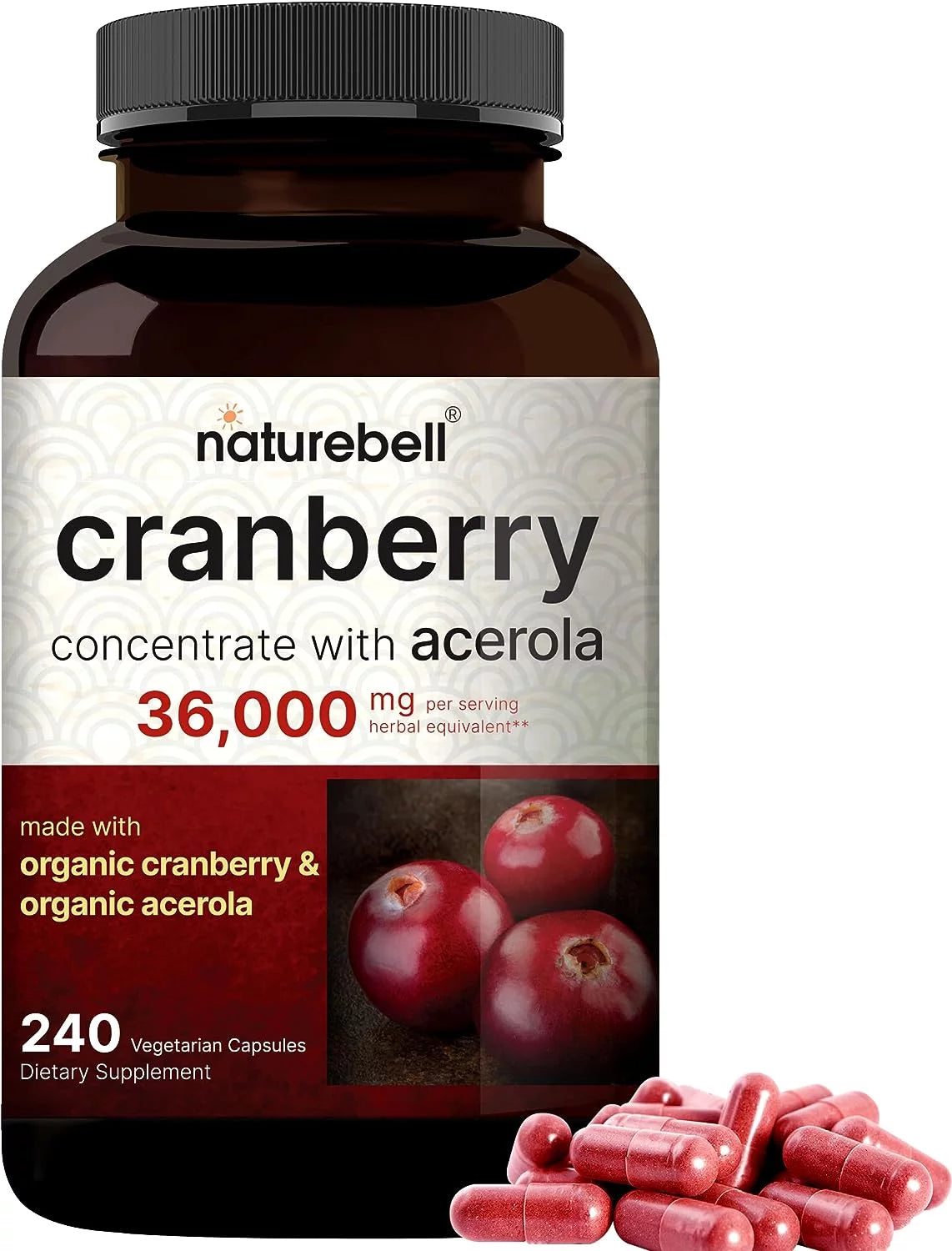 Cranberry Pills 36,000mg with Acerola, 240 Veggie Capsules M321728