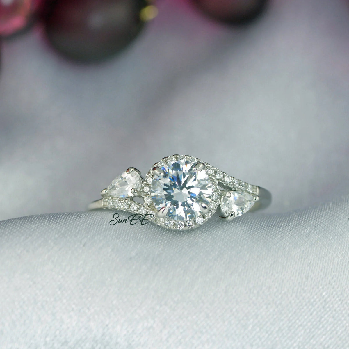 3.0ct Halo Brilliant Cut Pear Engagement Ring 925 Sterling Silver P452355