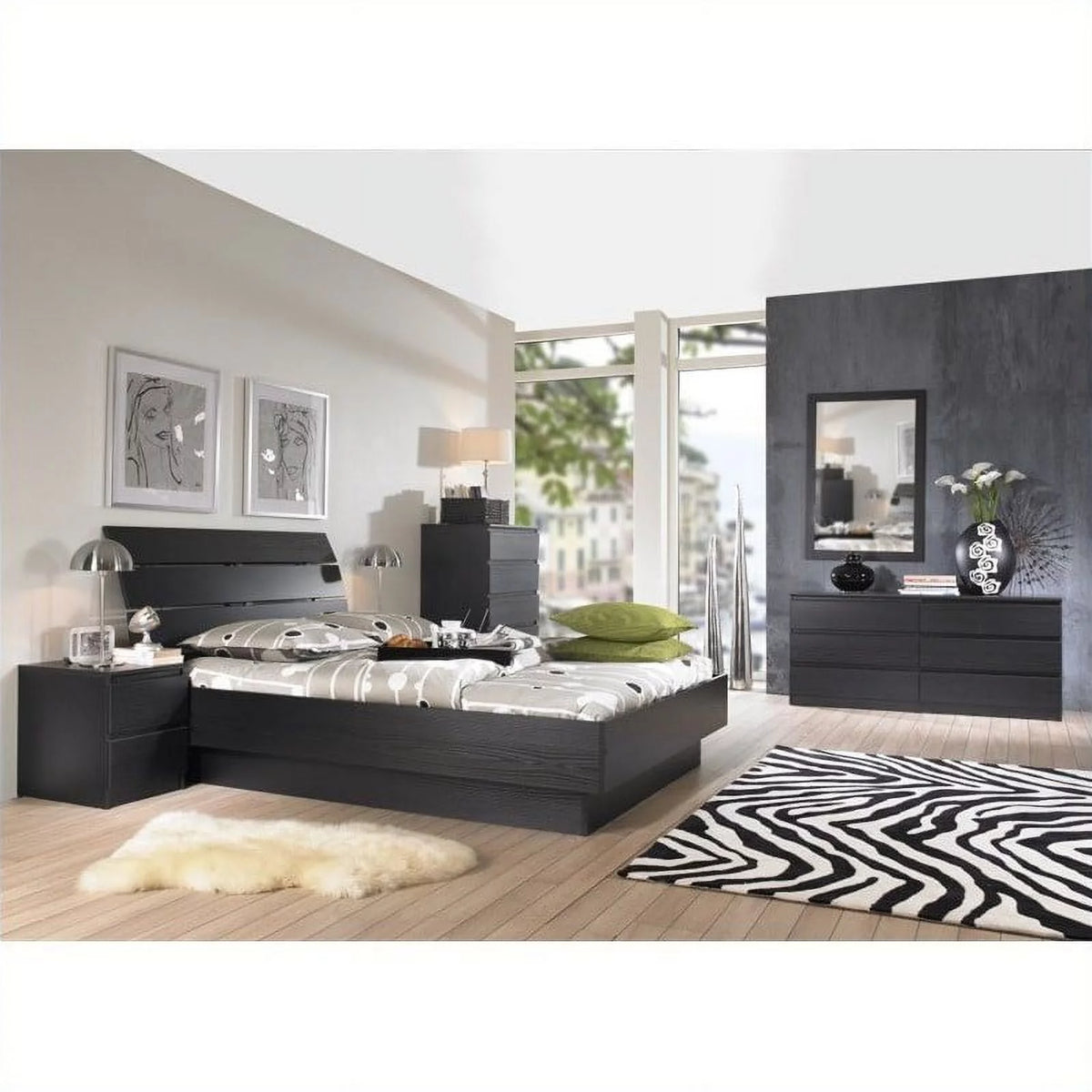 2 Piece Dresser and Chest Set Black Woodgrain Q494970