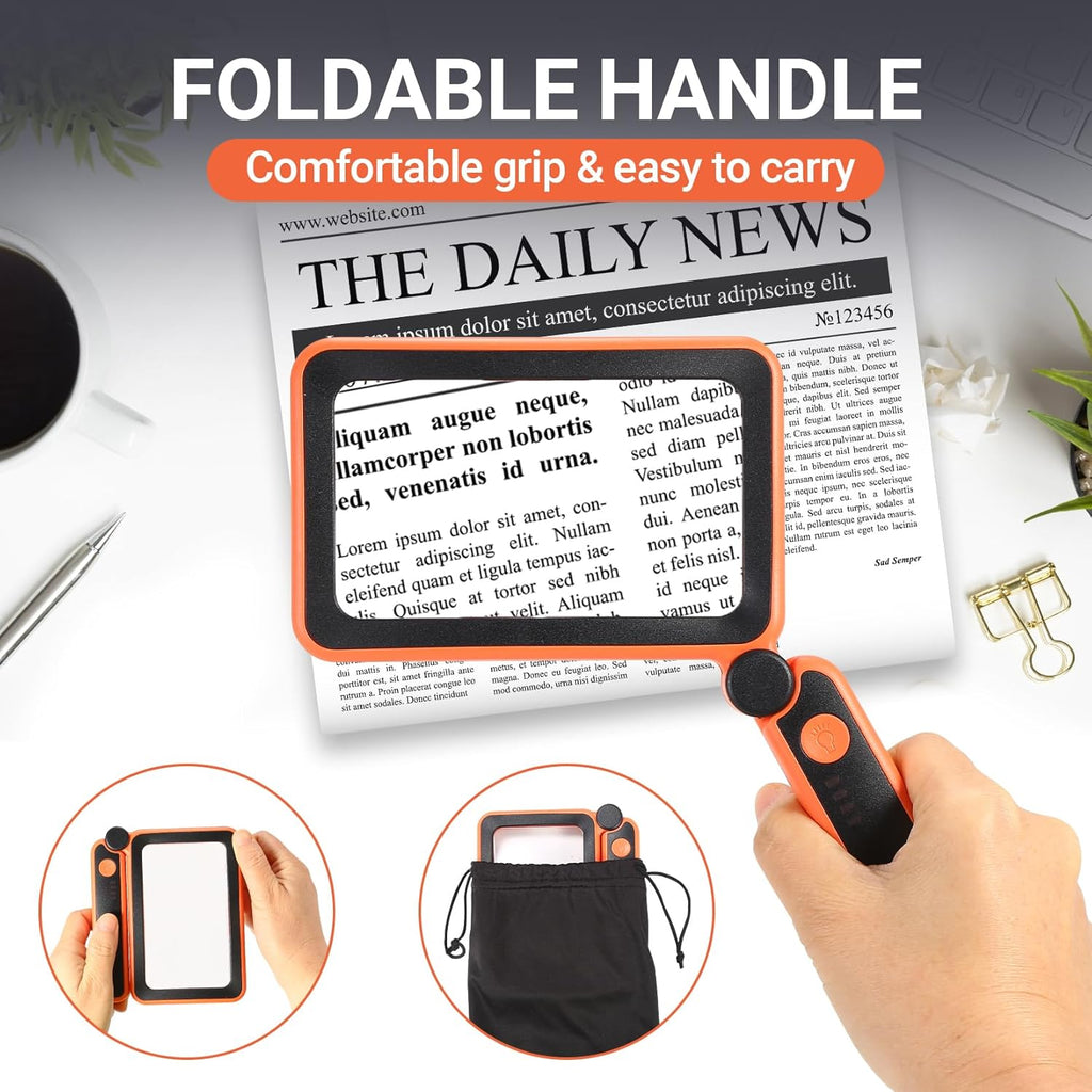 Rechargeable LED Magnifying Glass 5X Folding Rectangular Handheld Lighted Magnifier L24290