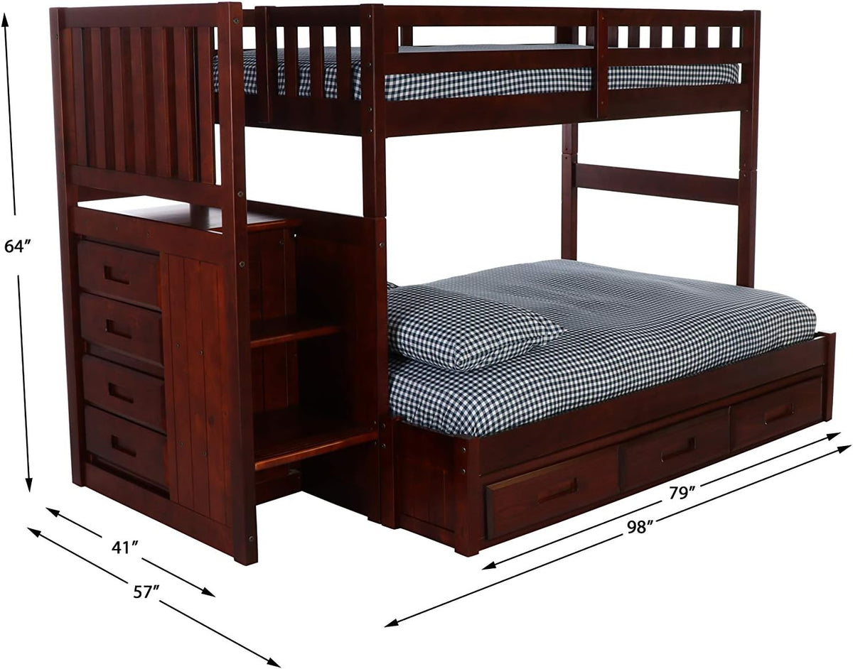 Twin Over Full Staircase Bunk Bed with 3 Drawers M636