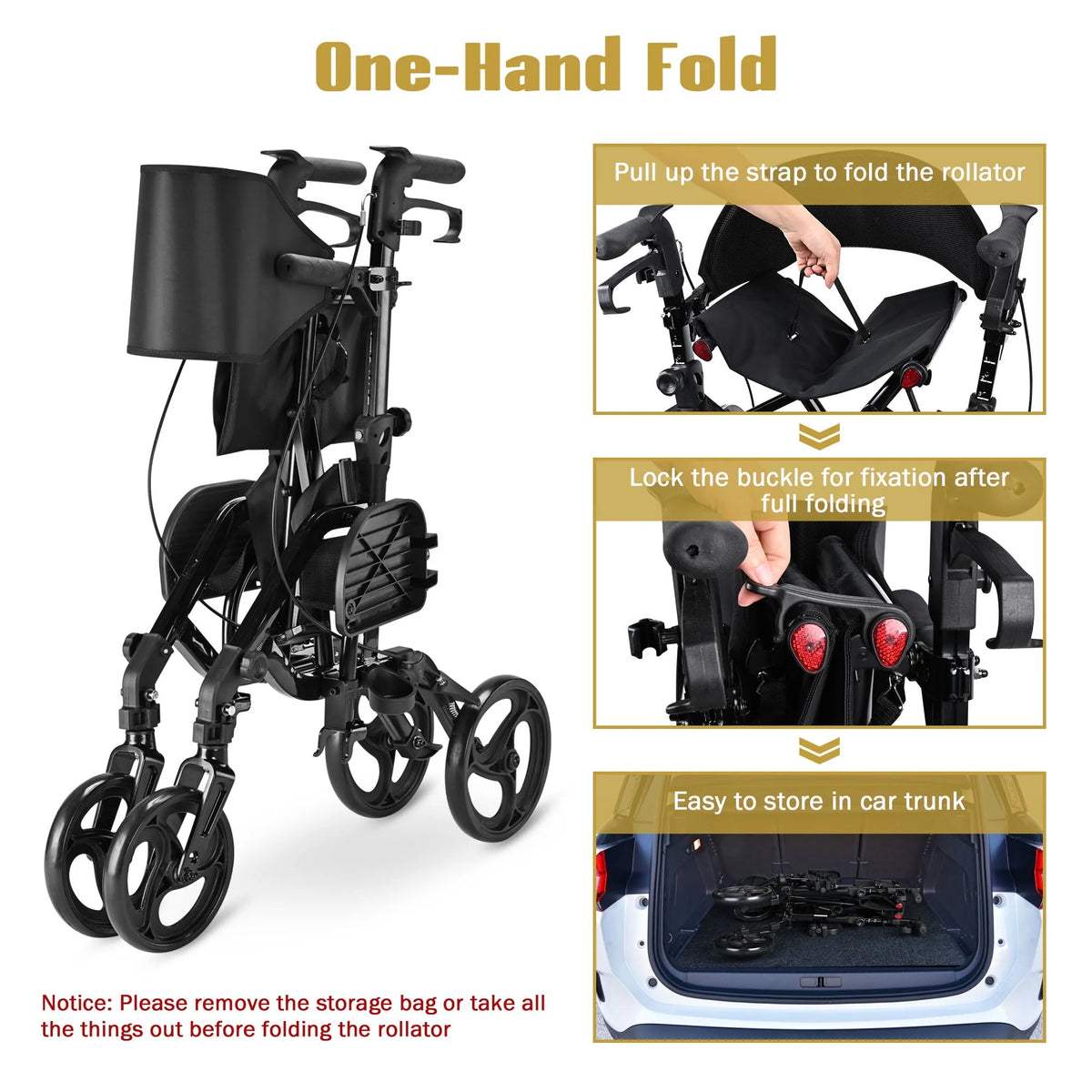 2 in 1 Rollator Walker Transport Wheelchair with Backrest Footrests Foldable Black M203