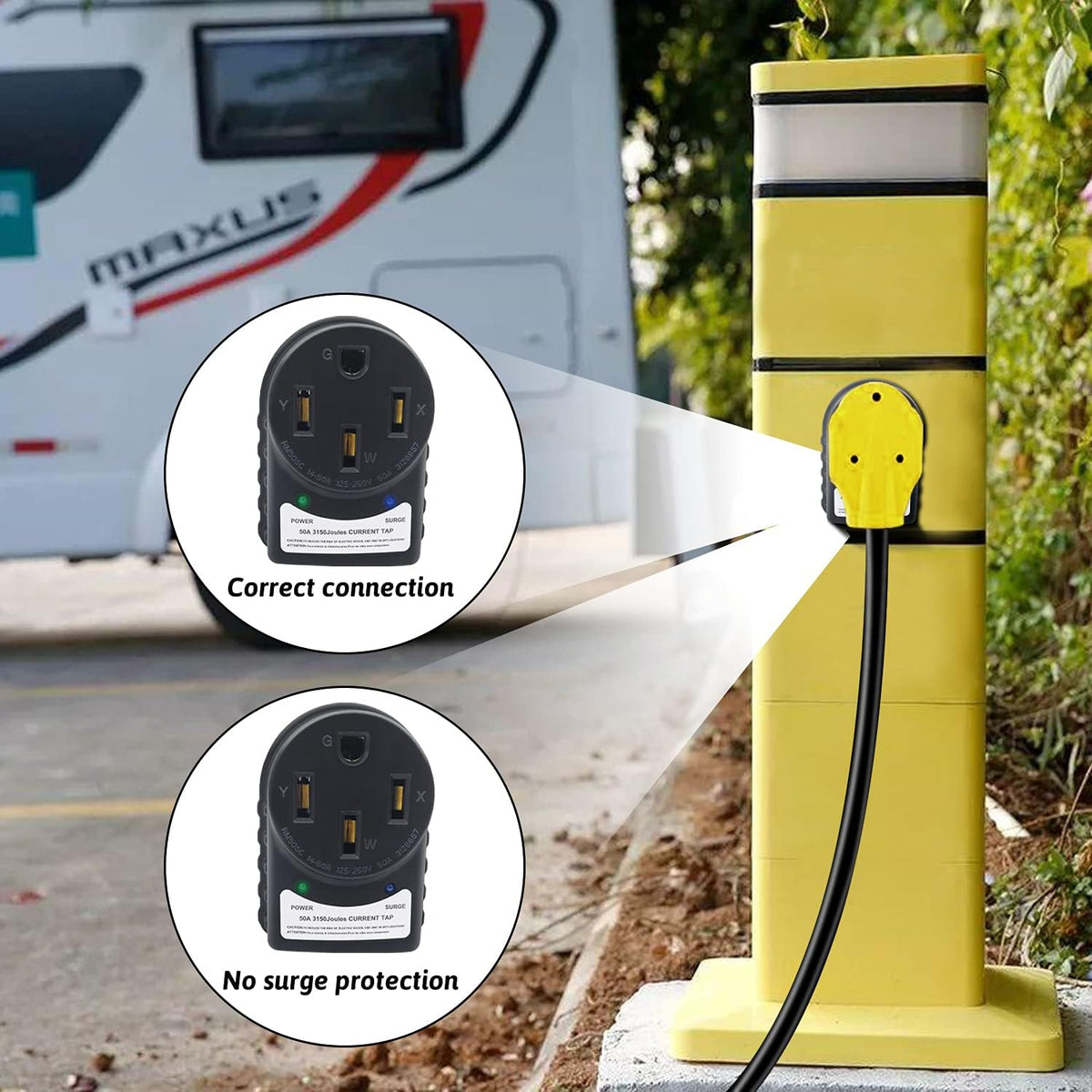 50 Amp RV Surge Protector and Power Pedestal Tester with LED Indicator Light I17961