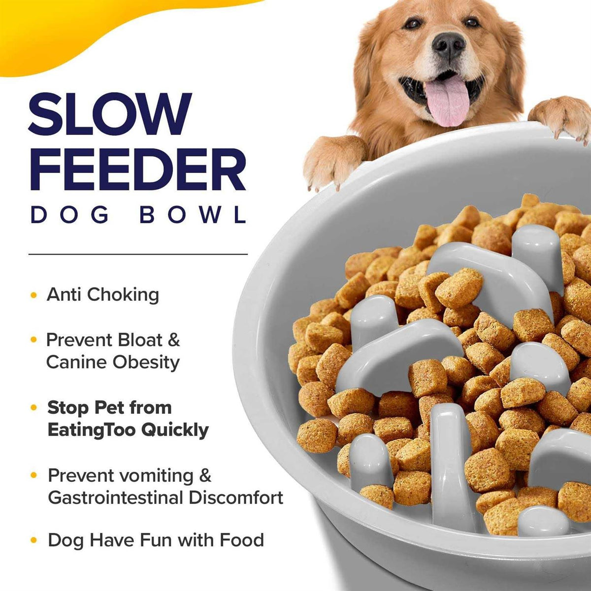 Metal Elevated Dog Bowls with Slow Feeder and Spillproof Mat P277