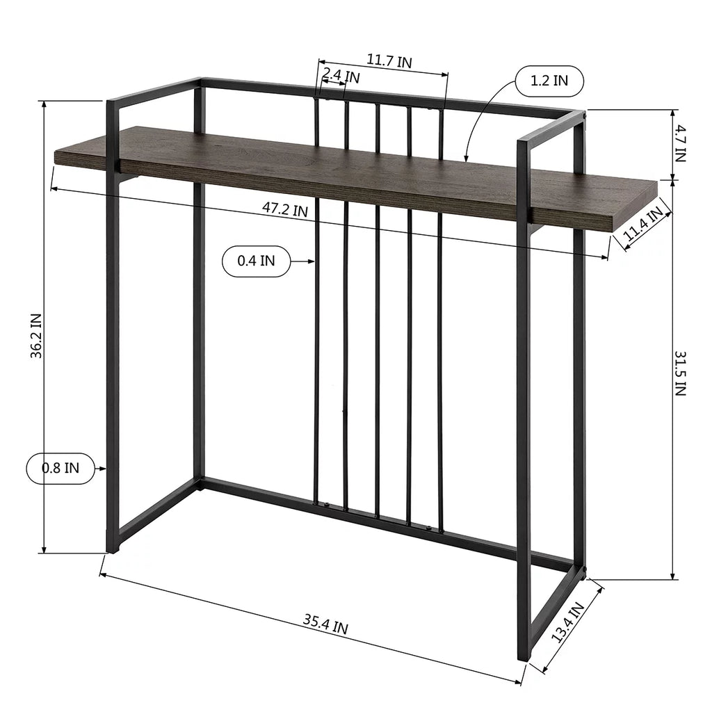 47" Console Table with Metal Frame, Rustic Brown W522