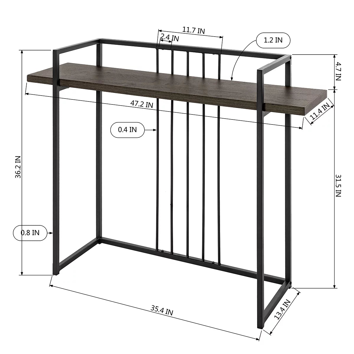 47" Console Table with Metal Frame, Rustic Brown W522