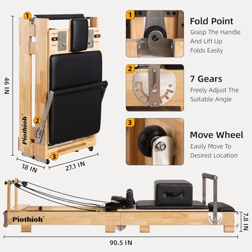 Oak Frame Foldable Wooden Pilates Reformer with Springs Jump Board Sitting Box U9176