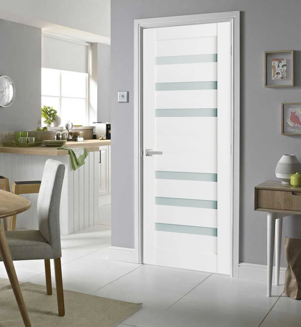 Solid French Door Frosted Glass 36 x 80 inches Single Regular Panel Frame Trims Handle N667