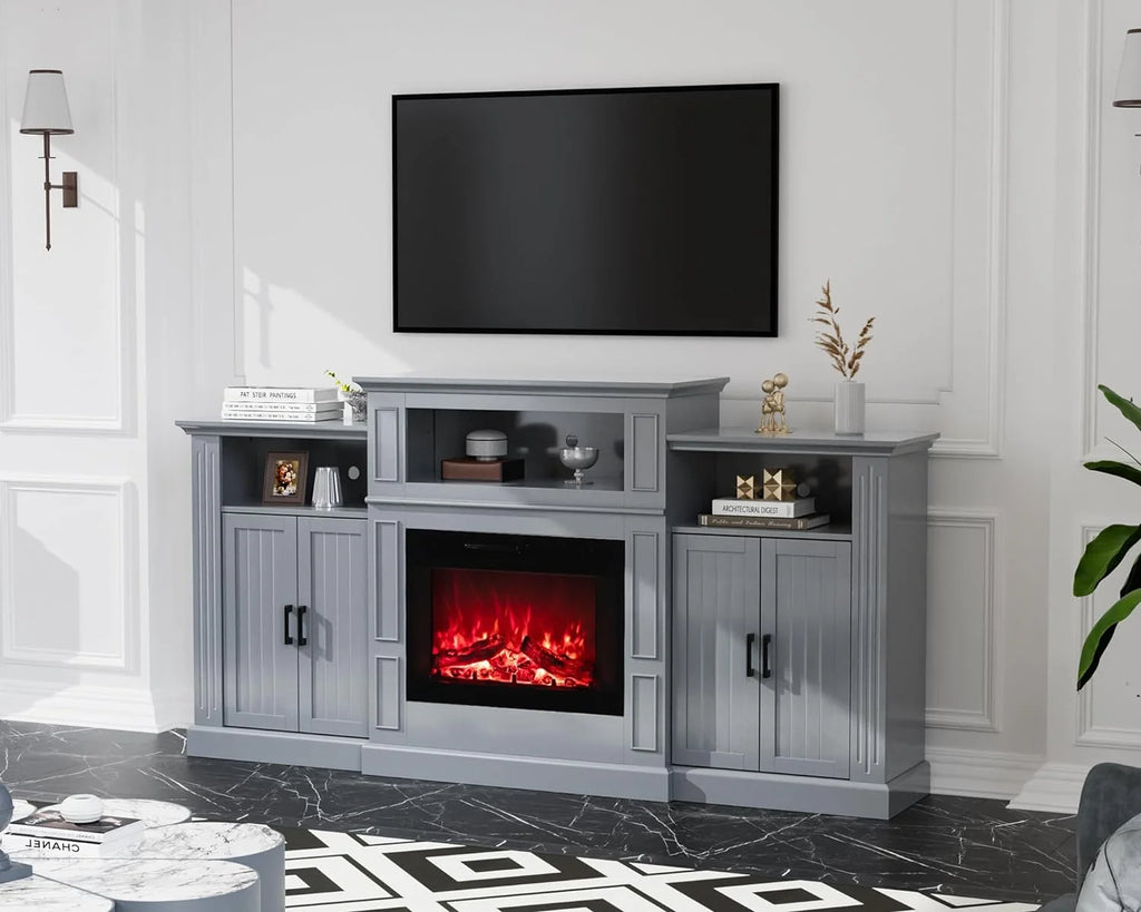 Electric Fireplace with Mantel, 79 inches Fireplace TV Stand Media Console Entertainment Center, Gray A5933