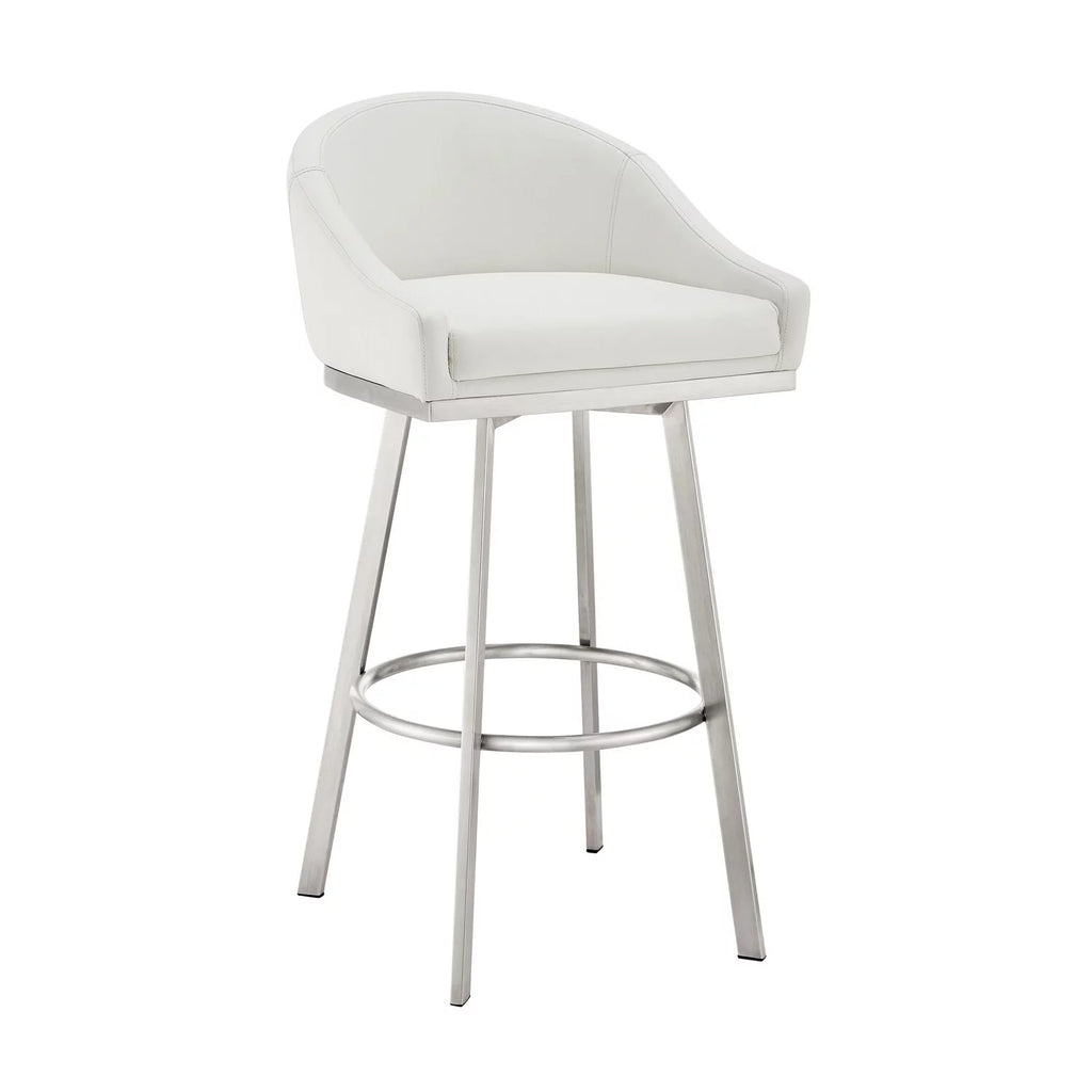 26 Inch Swivel Counter Stool Chair White Faux Leather C593