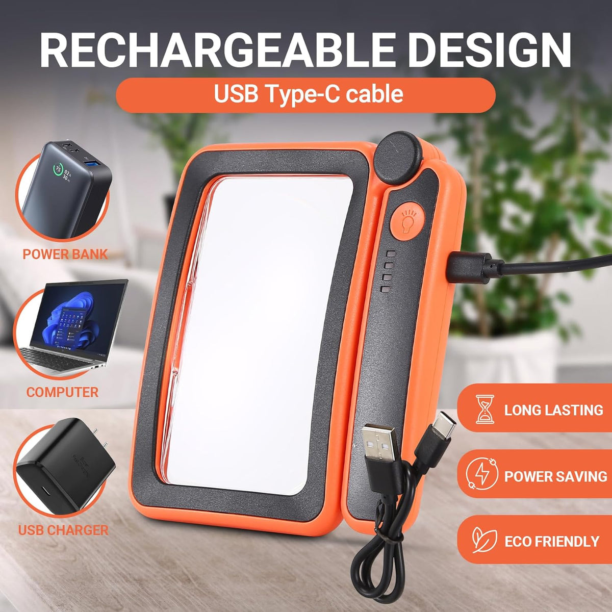 Rechargeable LED Magnifying Glass 5X Folding Rectangular Handheld Lighted Magnifier L24290