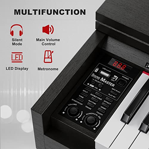 Black Full Size Weighted Key Digital Piano with Piano Bench, Stand, 3 Pedal Y472
