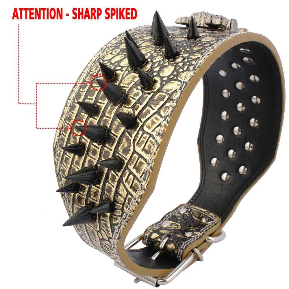 3 Inch Width Sharp Spiked Studded Leather Dog Collar M60553