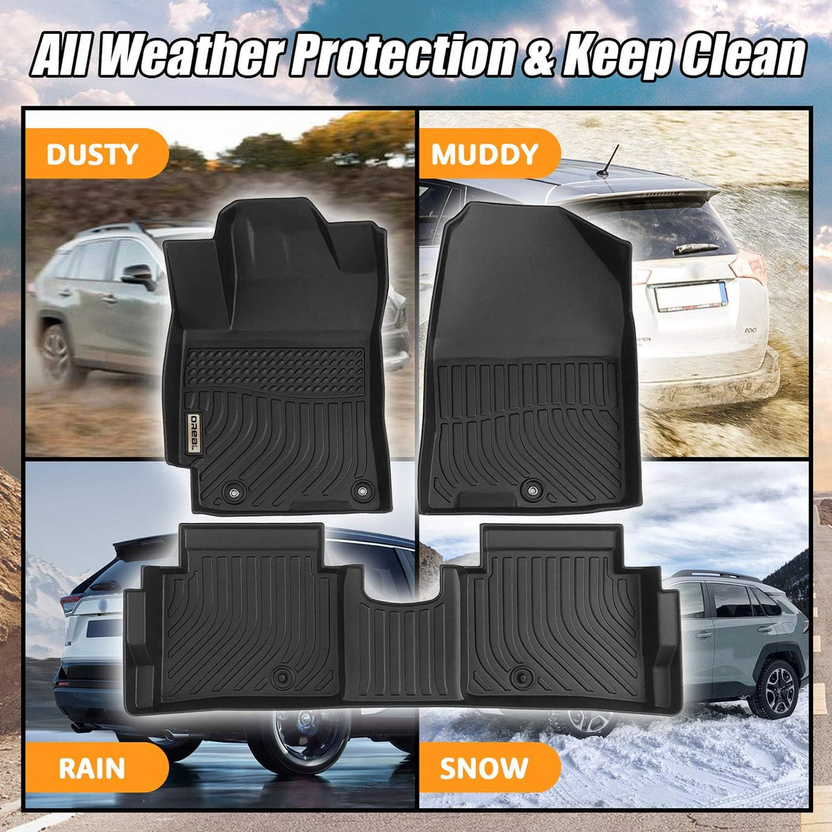 Black Floor Mats Liners for Hyundai Elantra Sedan 2017-2020 Heavy Duty All Weather T3440