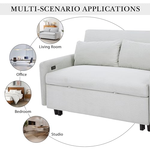 Blue Grey Corduroy 4 in 1 Convertible Sofa Couch Bed T95886