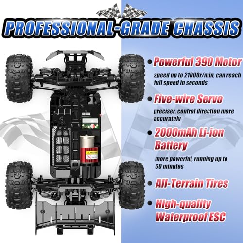 All Terrain RC Car, 50 KPH High Speed 4WD RC Truck with 60 Mins Runtime Q554