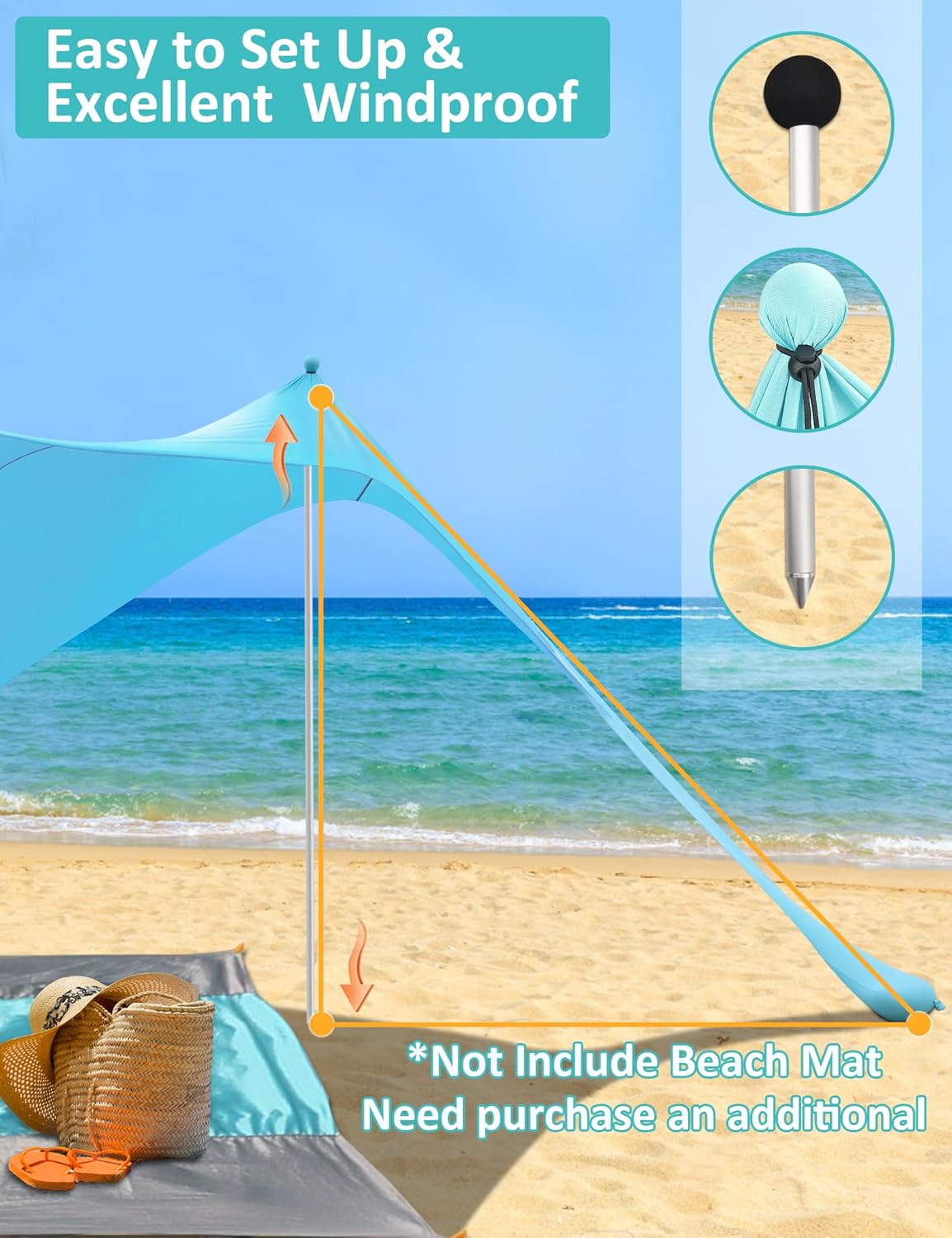 10'x10' 6 Person UPF 50+ Pop Up Beach Tent O1809