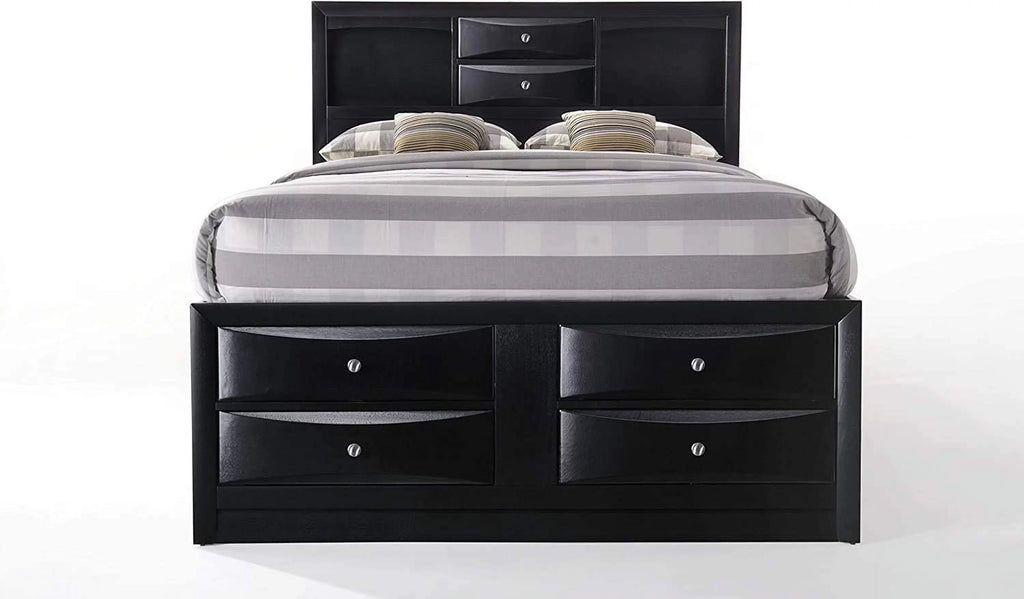 Queen Size Bed with Storage and Headboard Bookcase in Black L1654