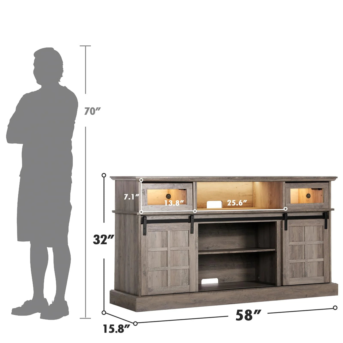Gray Fireplace TV Stand with 23" Electric Fireplace and Storage Cabinet Z5539