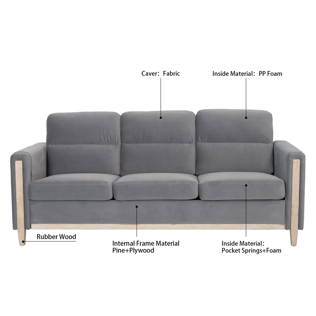 Solid Wood Three-Seater Sofa Couch N109