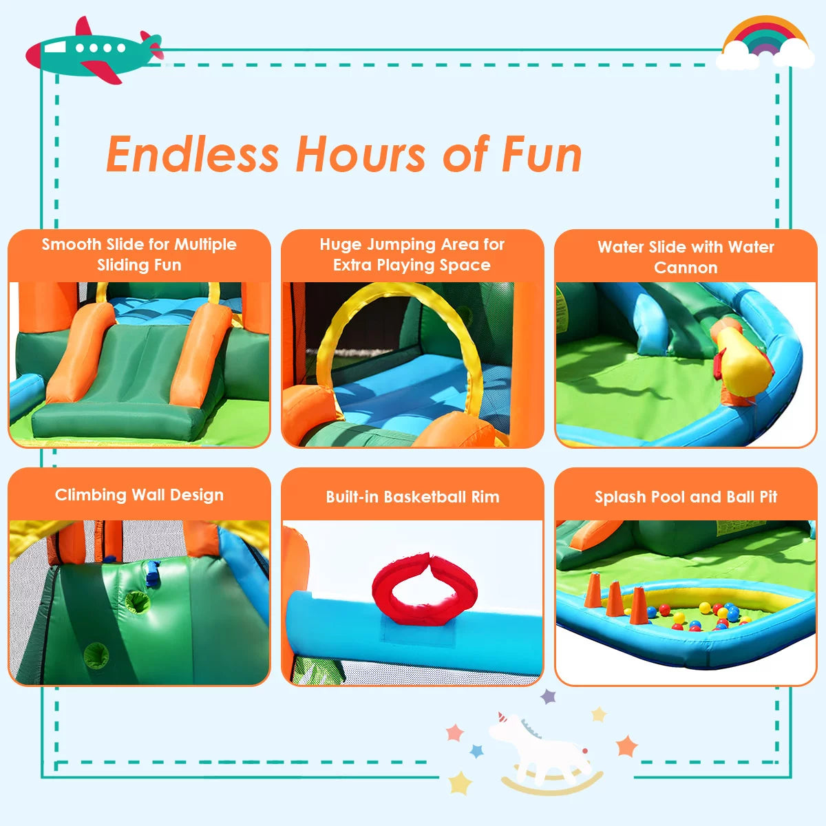 Inflatable Bounce House Kids Water Splash Pool Dual Slide K846