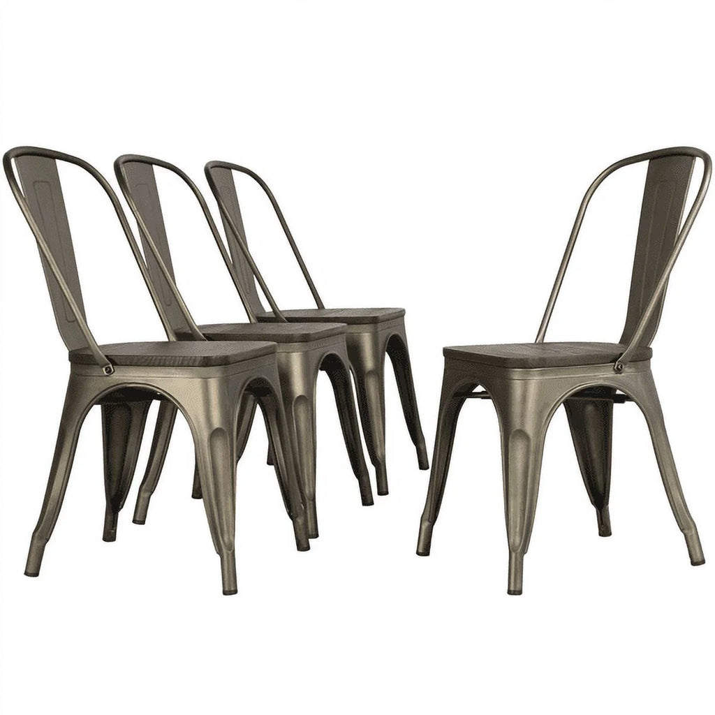 Metal Dining Chairs with Wooden Seat Set of 4 X5643