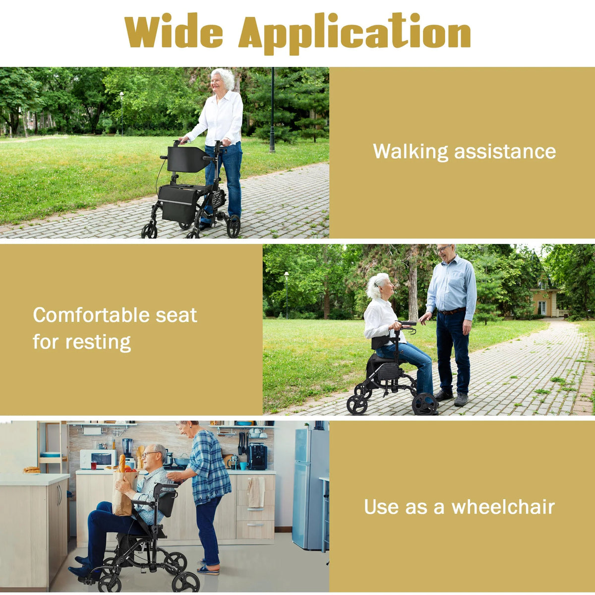 2 in 1 Rollator Walker Transport Wheelchair with Backrest Footrests Foldable Black M203