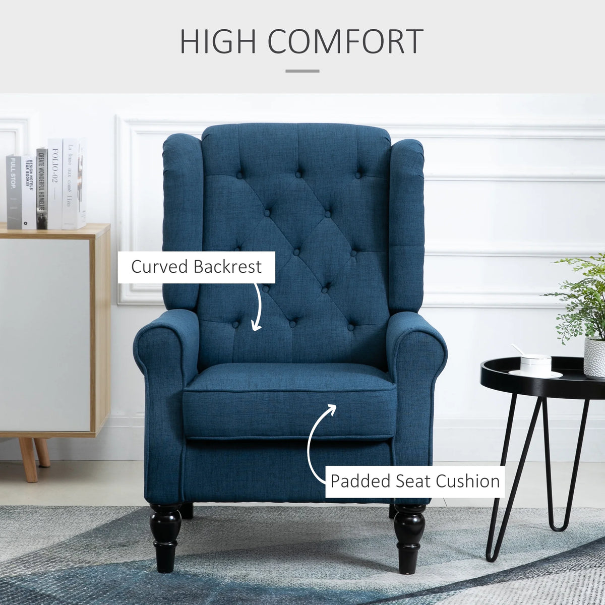 Blue Button-Tufted Accent Chair with Wingback T674442