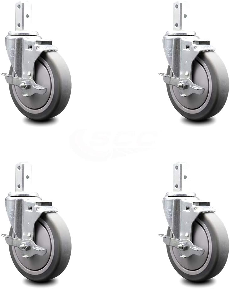 Swivel Square Stem Caster Set 4 with Gray Thermoplastic Rubber Wheel U19107